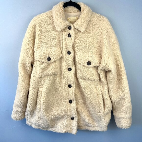 Altar'd State Sherpa Shacket Jacket Size S Thick Teddy Cream - Picture 1 of 7